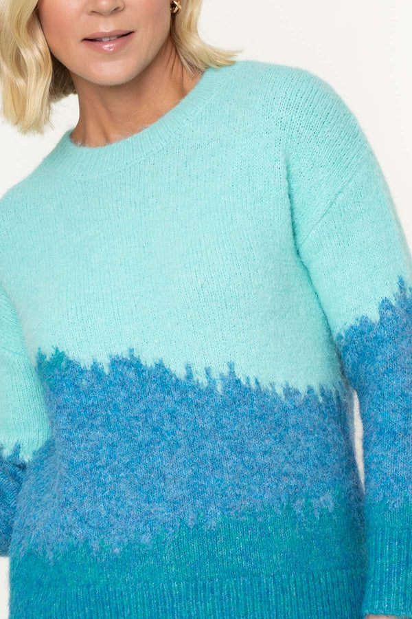 Carraig Donn Blue Wool Intarsia Soft Knit Long Sleeve Sweater