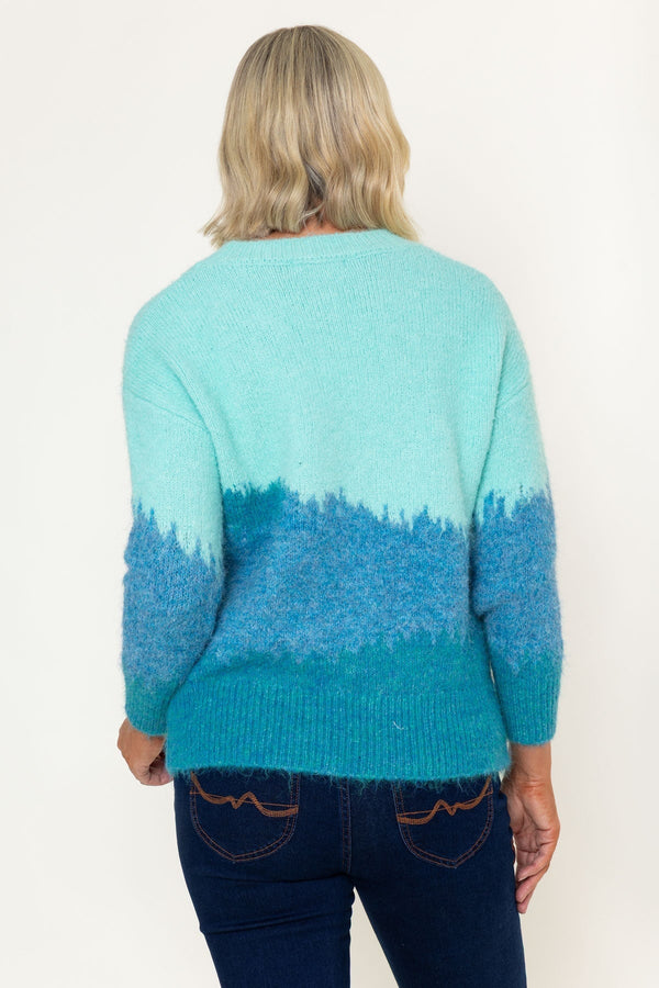 Carraig Donn Blue Wool Intarsia Soft Knit Long Sleeve Sweater