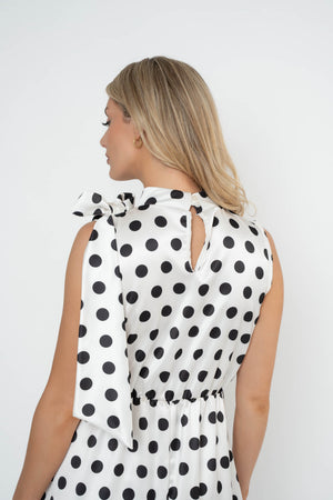 Carraig Donn Bonnie Black & White Polka Dot Satin Sleeveless Midi Dress
