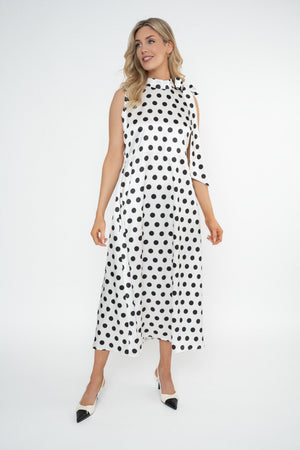 Carraig Donn Bonnie Black & White Polka Dot Satin Sleeveless Midi Dress