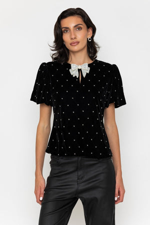 Carraig Donn Bow Front Velvet Top Black