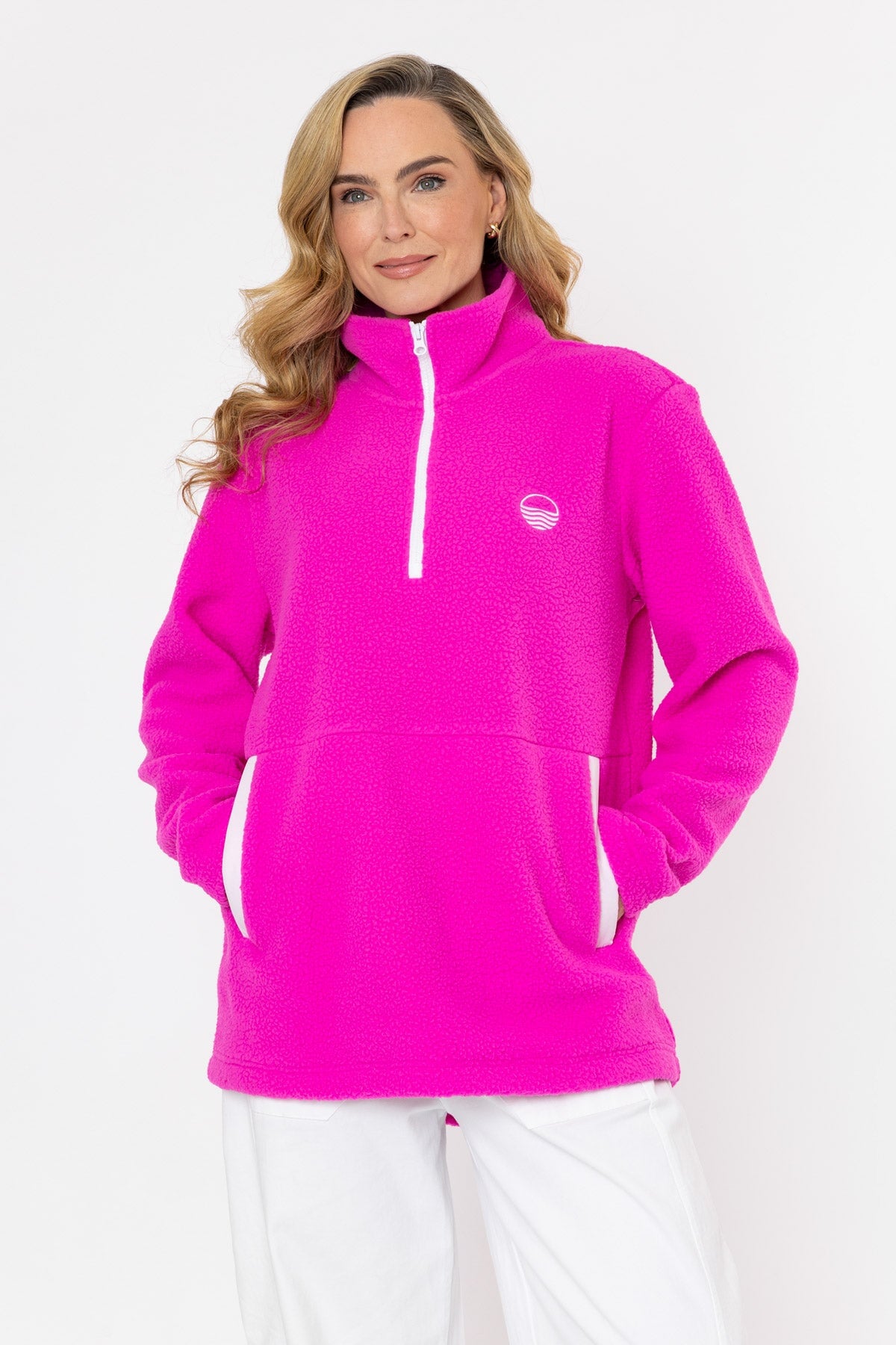 Bronagh Fleece With Contrast Zip & Pockets in Fuchsia