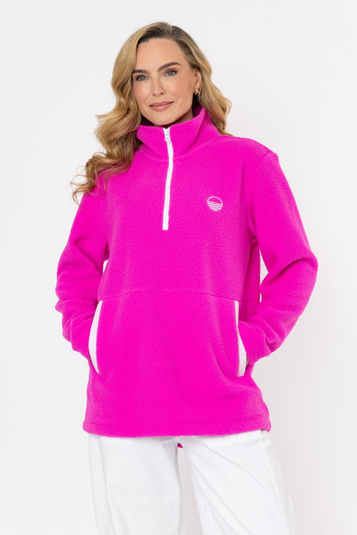 Bronagh Fleece With Contrast Zip & Pockets in Fuchsia