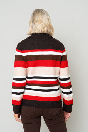 Carraig Donn Brown and Red Wool Knit Roll Neck Stripe Sweater