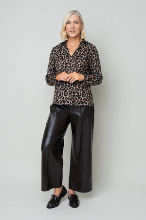 Carraig Donn Brown Animal Print Collar Long Sleeve Top