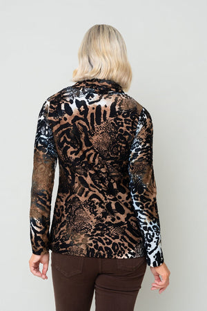 Carraig Donn Brown Animal Print Cowl Neck Long Sleeve Tunic Top