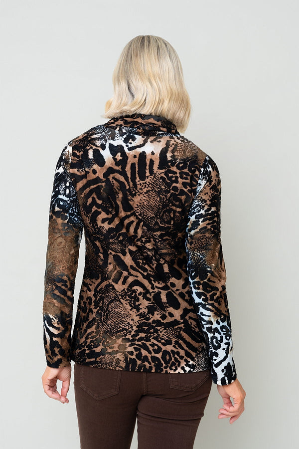 Carraig Donn Brown Animal Print Cowl Neck Long Sleeve Tunic Top
