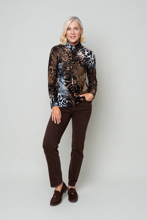 Carraig Donn Brown Animal Print Cowl Neck Long Sleeve Tunic Top