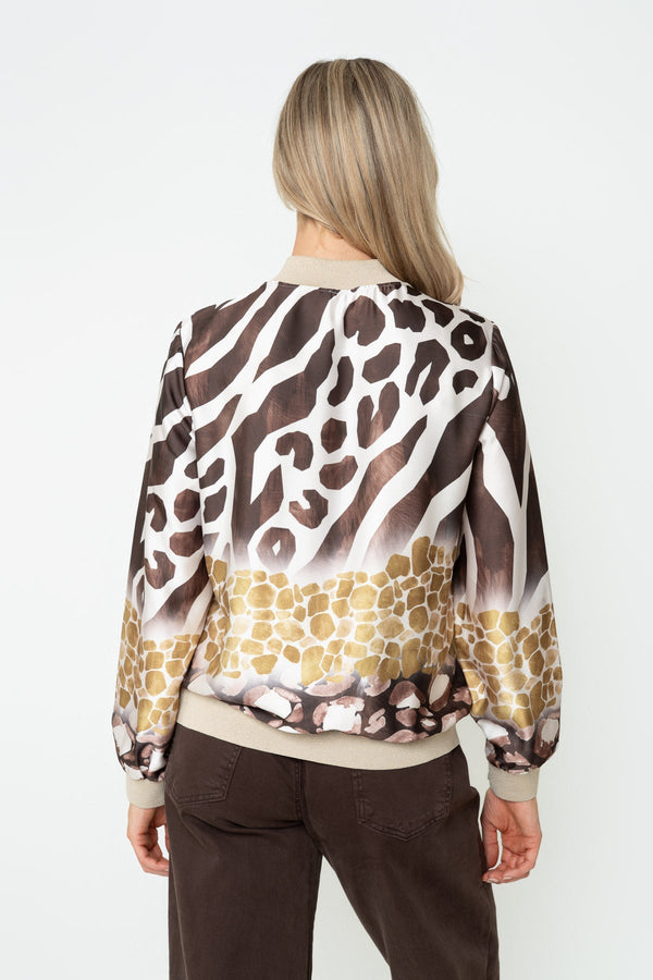 Carraig Donn Brown Animal Printed Long Sleeve Bomber Jacket