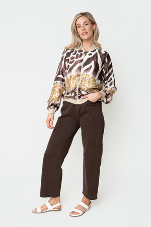 Carraig Donn Brown Animal Printed Long Sleeve Bomber Jacket