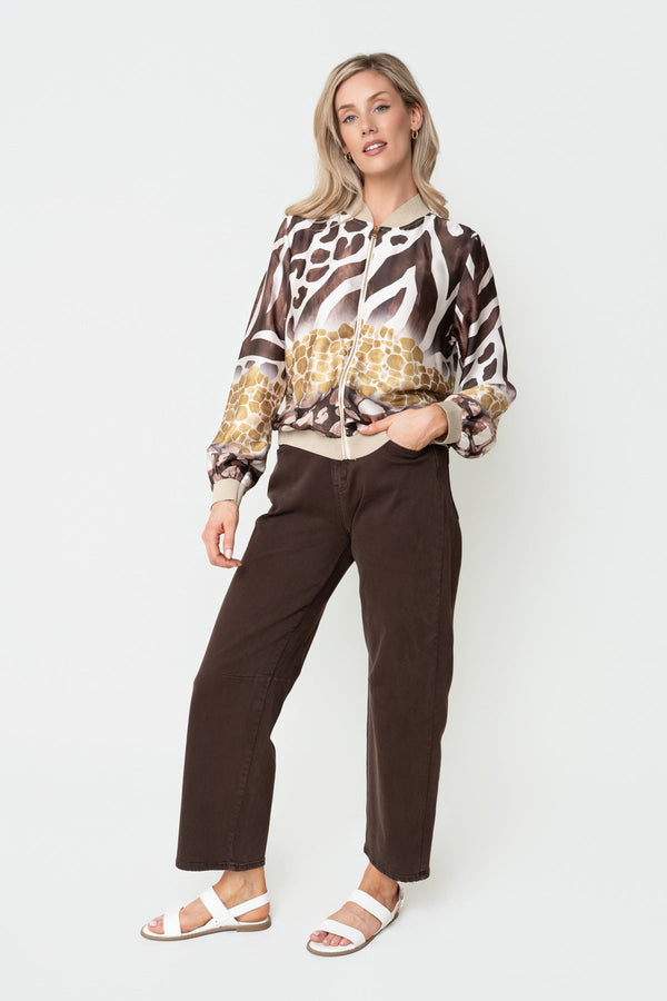 Carraig Donn Brown Animal Printed Long Sleeve Bomber Jacket