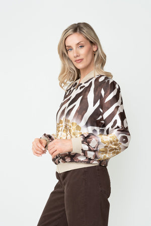 Carraig Donn Brown Animal Printed Long Sleeve Bomber Jacket