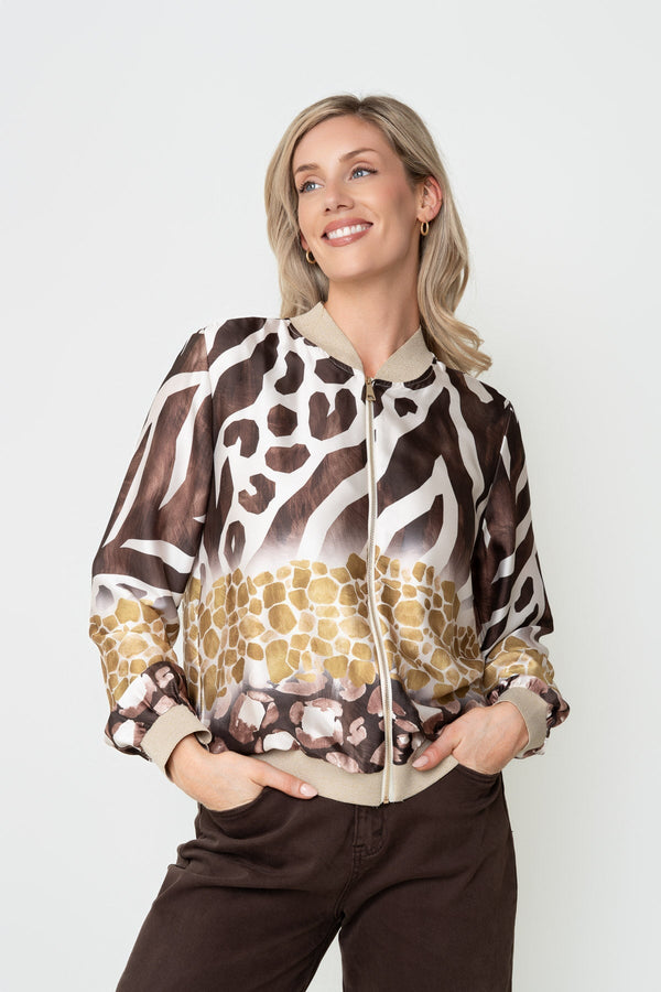 Carraig Donn Brown Animal Printed Long Sleeve Bomber Jacket