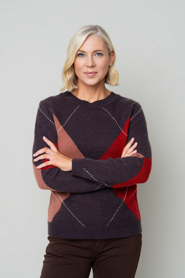 Carraig Donn Brown Argyle Long Sleeve Sweater