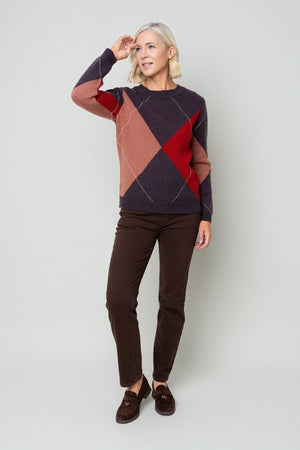 Carraig Donn Brown Argyle Long Sleeve Sweater