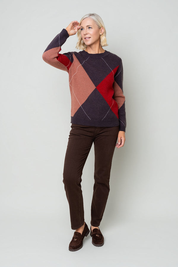 Carraig Donn Brown Argyle Long Sleeve Sweater