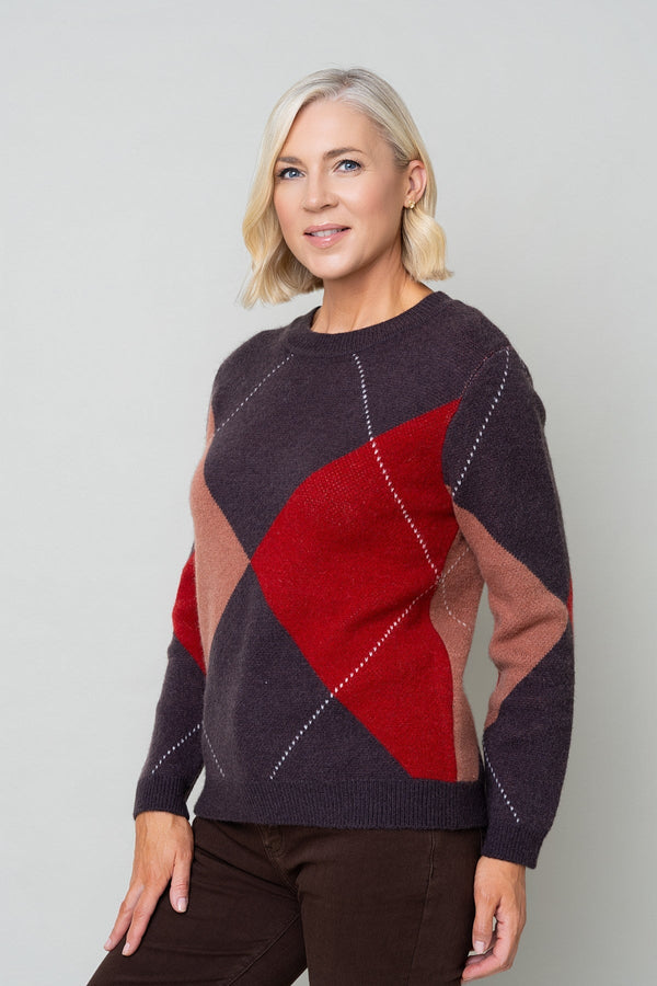 Carraig Donn Brown Argyle Long Sleeve Sweater