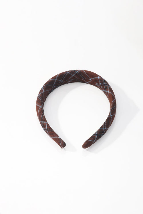 Brown & Blue Check Print Hairband
