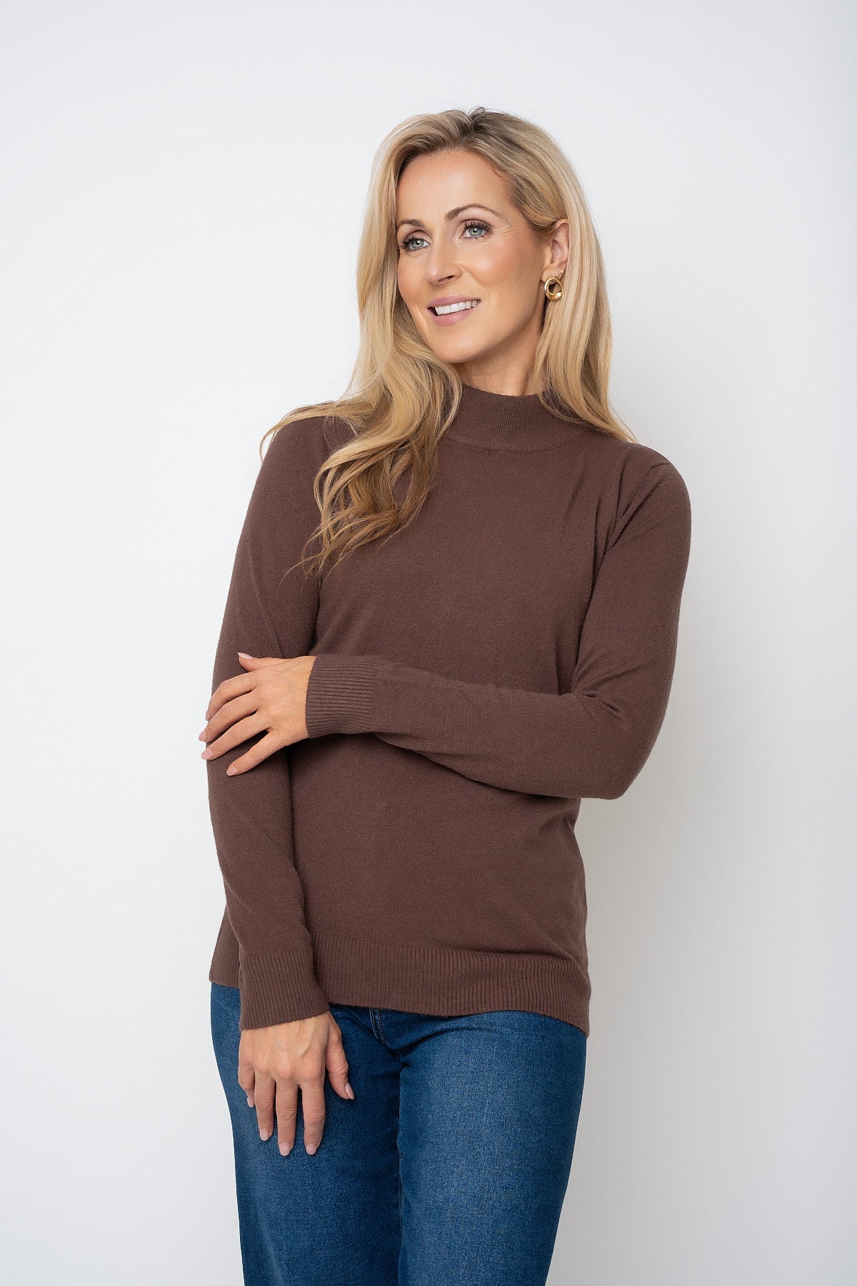 Brown Cashmere Blend Turtleneck Knit Jumper