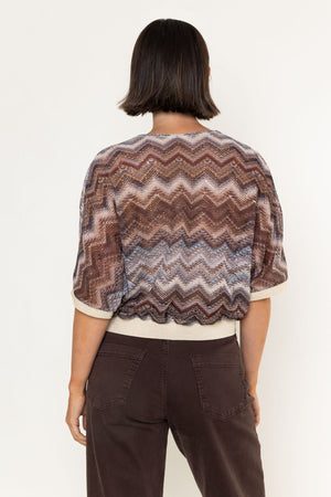 Carraig Donn Brown Chevron Print Knitted V-Neck Half Sleeve Cardigan
