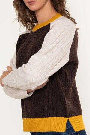 Carraig Donn Brown Colour Block Cable Knit Jumper
