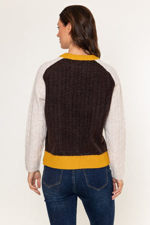 Carraig Donn Brown Colour Block Cable Knit Jumper