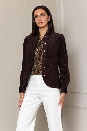 Carraig Donn Brown Corduroy Military Gold Button Long Sleeve Jacket