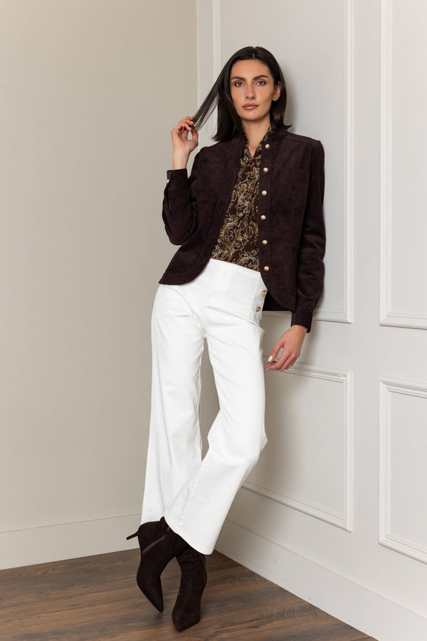 Carraig Donn Brown Corduroy Military Gold Button Long Sleeve Jacket