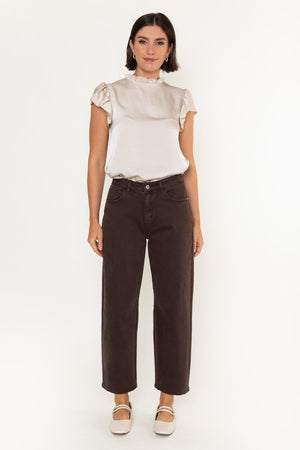 Carraig Donn Brown Cotton Barrel Leg Jeans
