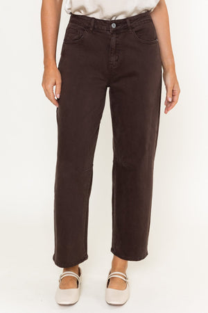 Carraig Donn Brown Cotton Barrel Leg Jeans