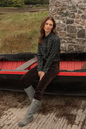Carraig Donn Brown Cotton Corduroy Velvet Finish High Waist Straight Leg Trousers