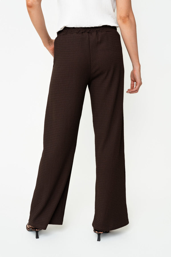 Carraig Donn Brown Crinkle Crepe Drawstring Wide Leg Trousers