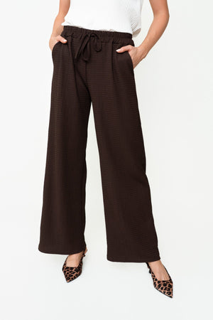 Carraig Donn Brown Crinkle Crepe Drawstring Wide Leg Trousers