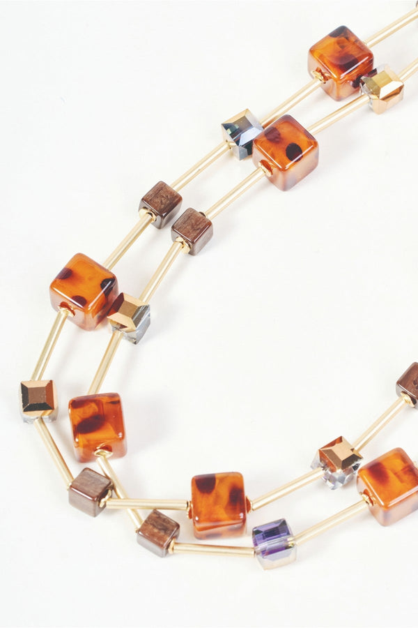 Carraig Donn Brown Cube Bead And Stone Beaded Necklace