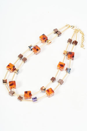 Carraig Donn Brown Cube Bead And Stone Beaded Necklace