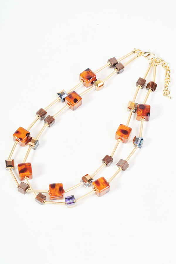 Carraig Donn Brown Cube Bead And Stone Beaded Necklace