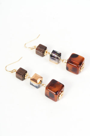 Carraig Donn Brown Cube Bead And Stone Drop Earrings