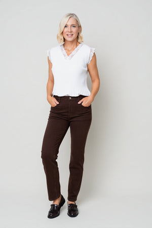 Carraig Donn Brown Denim High Waist Straight Leg 5 Pocket Jeans