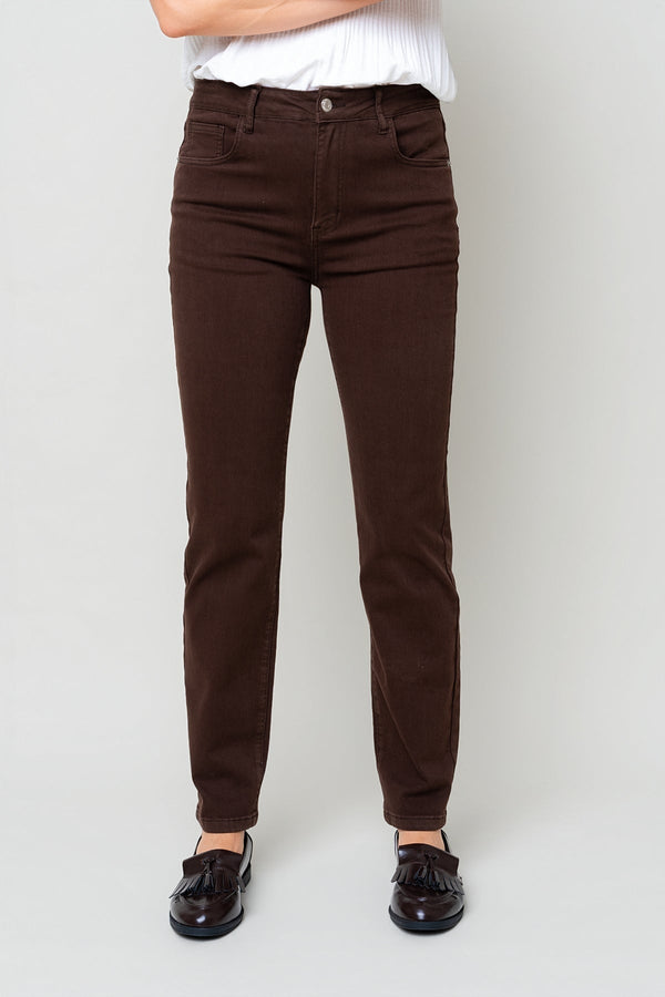 Carraig Donn Brown Denim High Waist Straight Leg 5 Pocket Jeans
