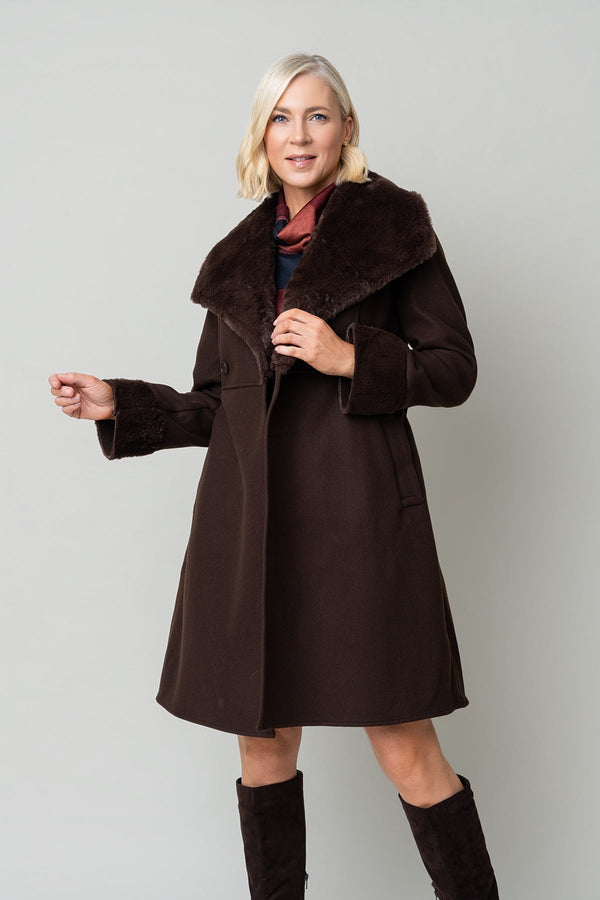 Carraig Donn Brown Faux Fur Collar And Cuffs Belted Longline Coat