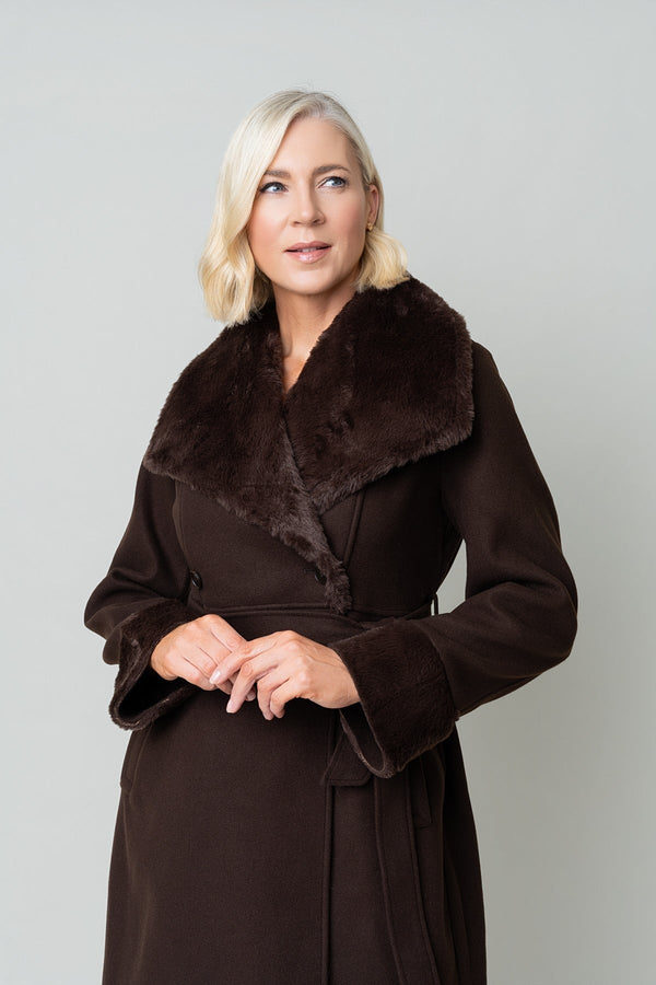Carraig Donn Brown Faux Fur Collar And Cuffs Belted Longline Coat