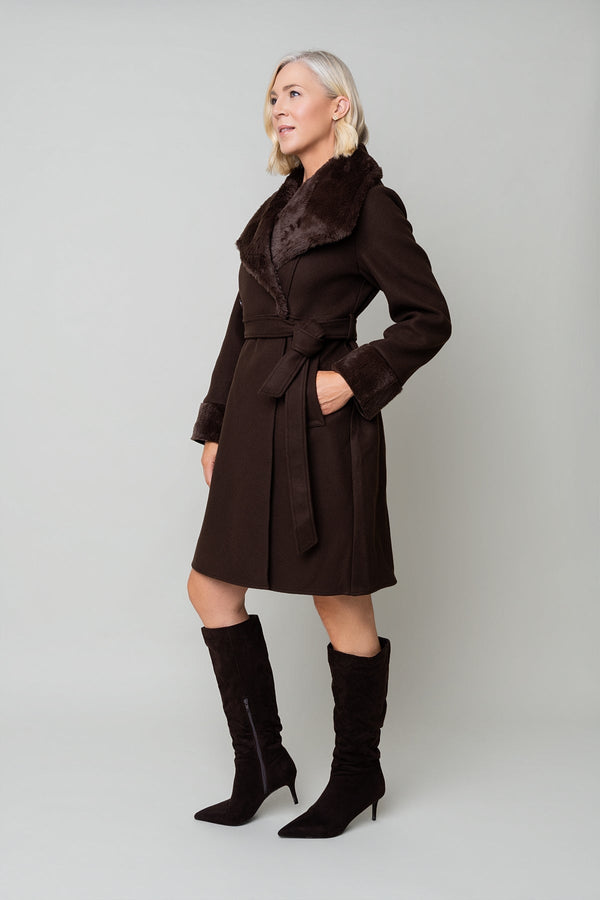 Carraig Donn Brown Faux Fur Collar And Cuffs Belted Longline Coat