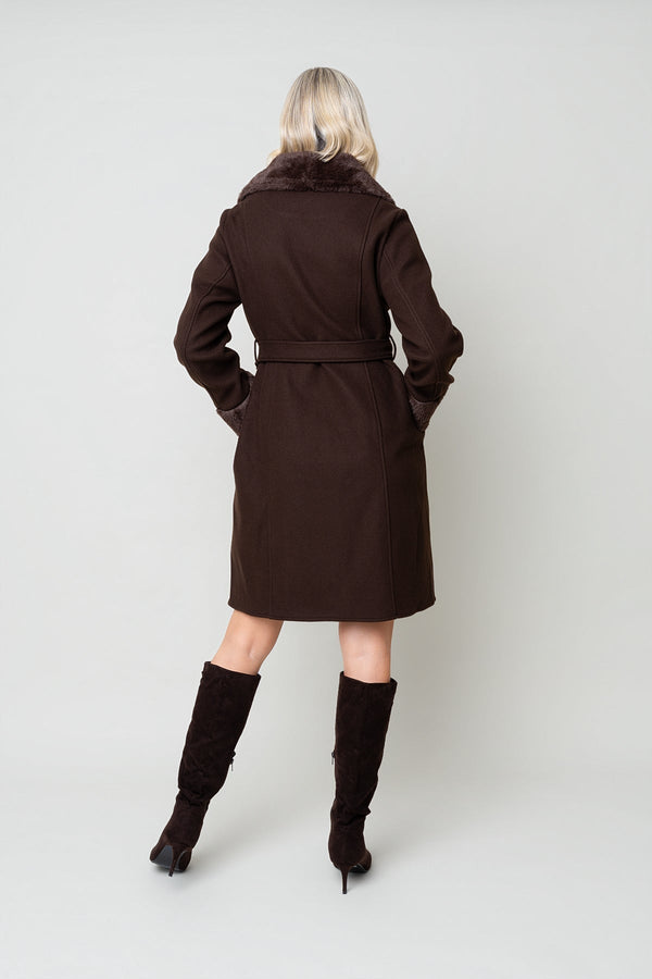 Carraig Donn Brown Faux Fur Collar And Cuffs Belted Longline Coat