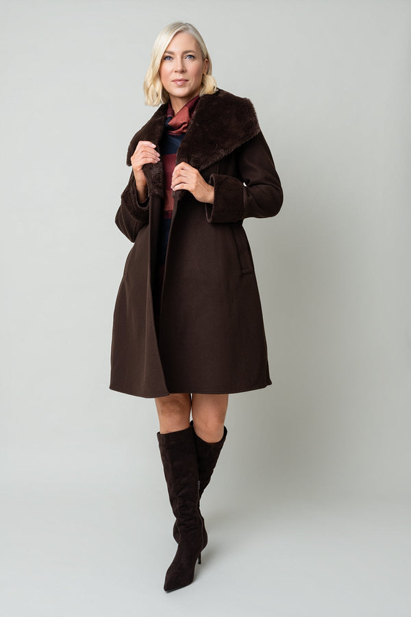 Carraig Donn Brown Faux Fur Collar And Cuffs Belted Longline Coat