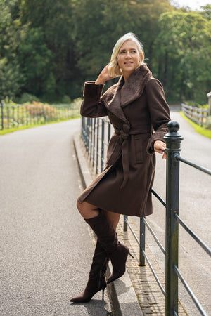 Carraig Donn Brown Faux Fur Collar And Cuffs Belted Longline Coat