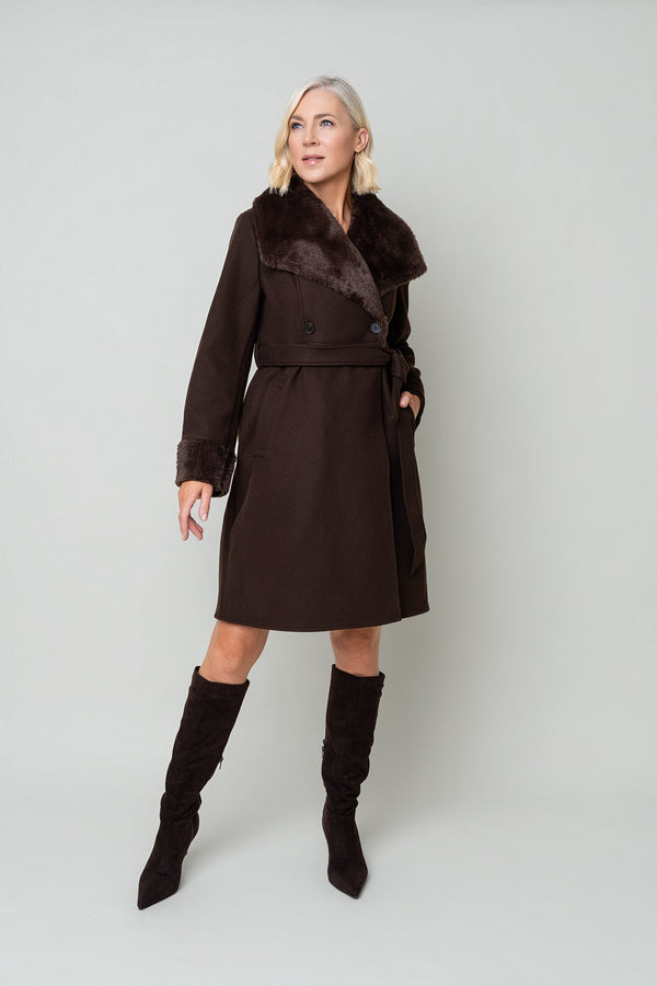 Carraig Donn Brown Faux Fur Collar And Cuffs Belted Longline Coat