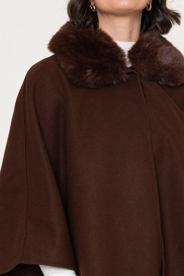 Carraig Donn Brown Faux Fur Collar One Button Cape