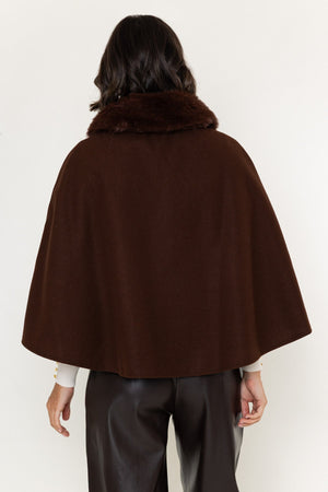 Carraig Donn Brown Faux Fur Collar One Button Cape