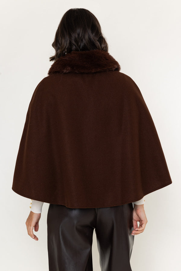 Carraig Donn Brown Faux Fur Collar One Button Cape