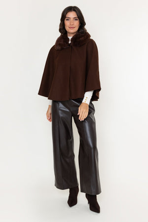 Carraig Donn Brown Faux Fur Collar One Button Cape